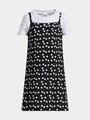 Jet Younger Girls Black/White Polka Dot Slip Dress