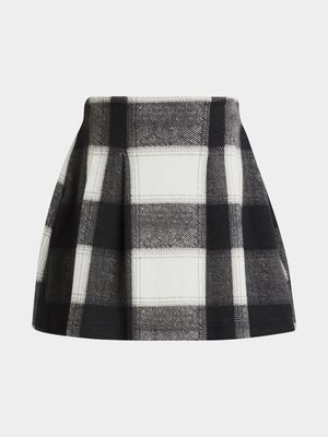 Older Girl's Black & White Pleated Check Skirt