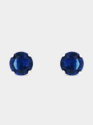 Sterling Silver Round Blue Stud Earrings