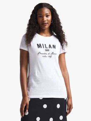 Women's White Graphic Print T-Shirt