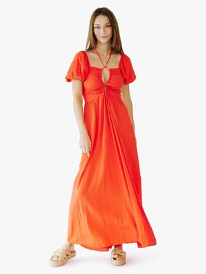 Women's Me&B Coral Puff Sleeve Eva Dress