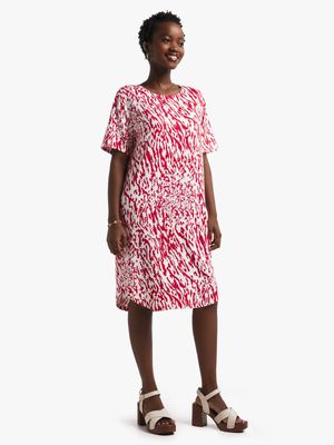 Women's Red Abstract Print T-Shirt Dress