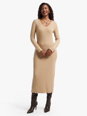 Women's Stone Ribbed Midi Dress