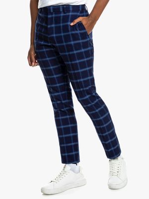 Skinny Window Pane Check Suit Trouser Blue Red