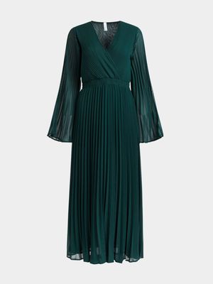 Pleated Wide Sleeve Midi Dress