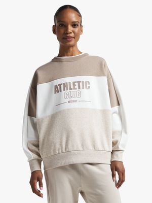 Womens TS Colourblock Stone/Oatmeal Crew Neck