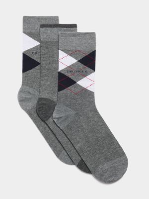 Men's Pringle Grey Caden 3 Pack Argyle Socks