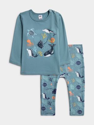 Jet Infant Boys Teal Nautical Boats T-Shirt & Leggings Set