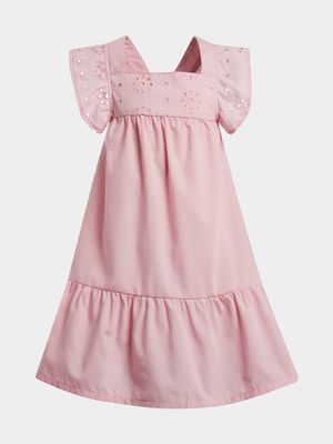 Older Girl's Pink Tiered Anglaise Dress