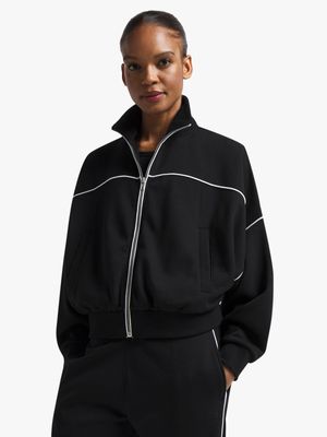 Womens TS Zip-Thru Black/White Piping Jacket