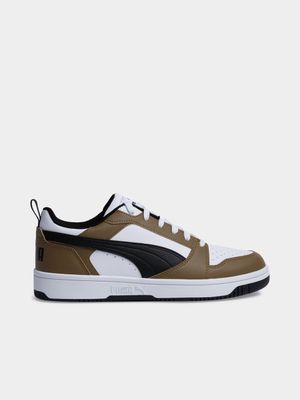 Mens Puma Rebound V6 White/Chocolate Sneaker