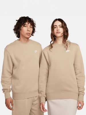 Mens Nike Sportswear Club Fleece Stone Crew Top