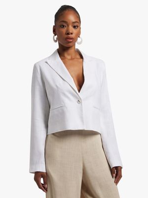 Linen-blend Cropped Blazer