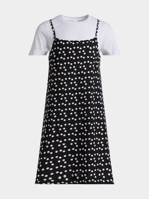 Jet Younger Girls Black/White Polka Dot Slip Dress