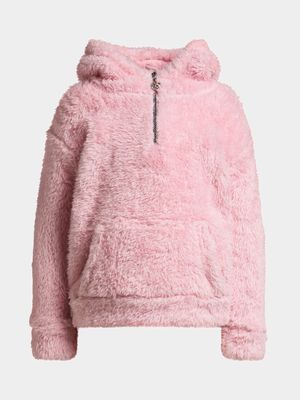 Older Girl's Pink Quarter Zip Hoodie