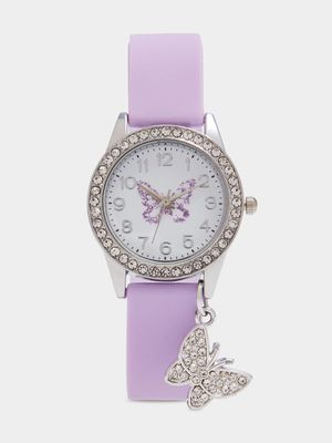 Girl's Lilac & Silver Butterfly Watch