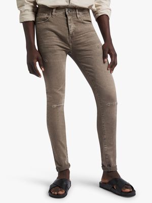 Men's Relay Jeans Super Skinny Rip and Repair Taupe Jeans