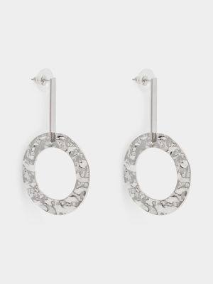 Hammered Circle Linear Drop Earrings