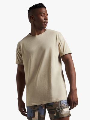 Men's Markham Raw Edge Crew Neck Basic Stone T-Shirt