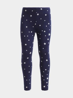 Older Girl's Navy Star Print Leggings