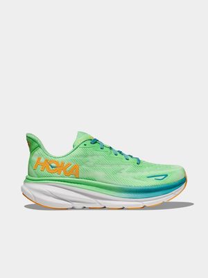 Mens Hoka Green/Blue Clifton 9 Wide Shoes