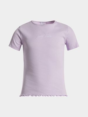 Older Girls Embroidered Lettuce Hem T-Shirt