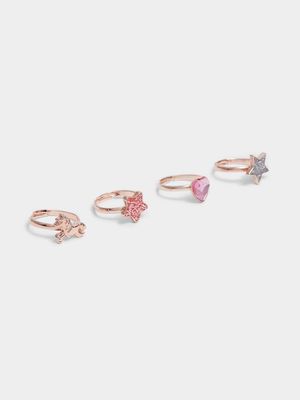 Girl's Rose Gold 4-Pack Rings