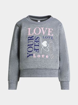 Older Girl's Grey Melange Graphic Print Sweat Top