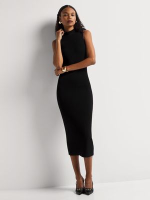 Highneck Ribbed Column Dress