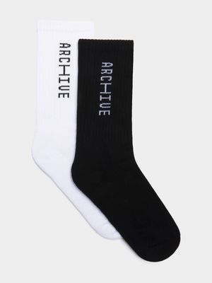 Archive Unisex 2-Pack White/Black Crew Socks