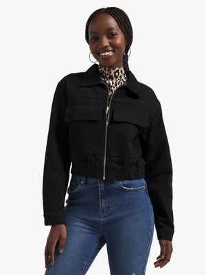 Jet Women's Black Cropped Denim Jacket