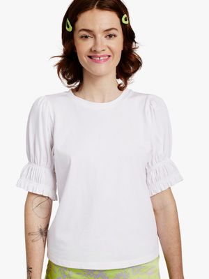 Women's Me&B White Puff Sleeve Top