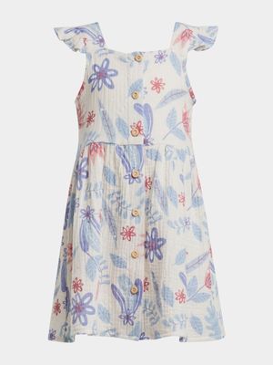 Older Girl's Stone Floral Print Button Dress