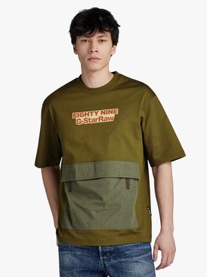 G-Star Men's Fabric Mix Boxy Green T-Shirt