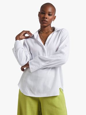 Linen-blend Half Placket Tunic