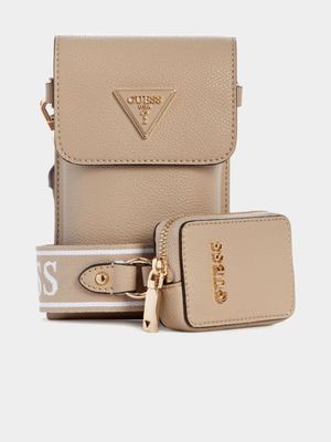 Women's Guess Beige  Latona Flap Chit Chat Bag