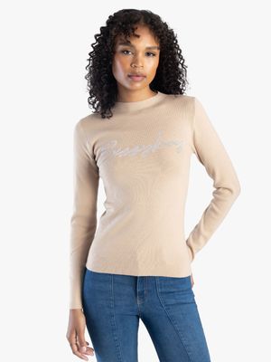 Sissy Boy Diamante Logo Turtle Neck Knit Top