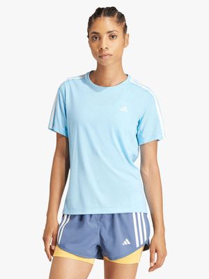 Womens adidas Own The Run 3-Stripe Blue Tee