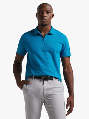 Men's Blue Textured Quarter Zip Golfer