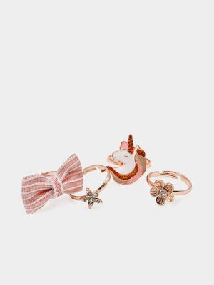 Girl's Rose Gold Unicorn 4-Pack Rings