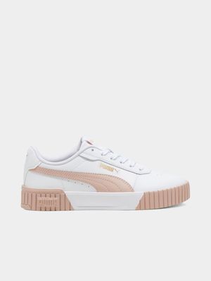 Womens Puma Carina 2.0 White/Rose Quartz/Gold Sneakers