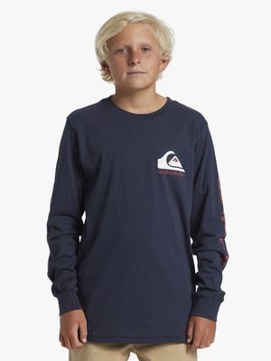 Boys Quiksilver Blue Comp Logo Long Sleeve T-Shirt