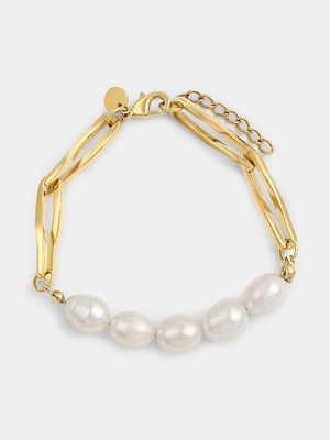 Rose Gold Plated Pearl Women’s Paperclip Link Bracelet