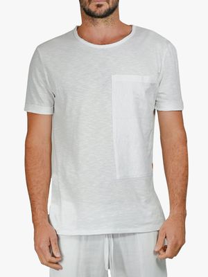 Men's Zeitgeist White Cotton Slub Large Pocket T-Shirt