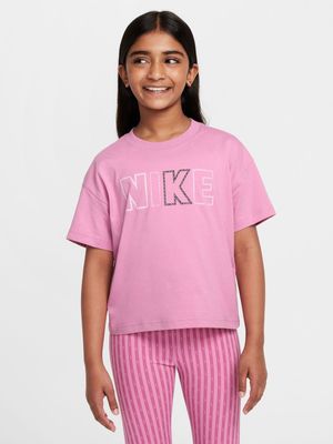 Girls Nike Sportswear Essential Graphic Pink Tee