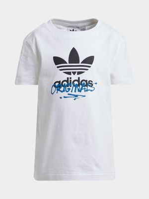 adidas Original Unisex Kids Spray Print White T-Shirt