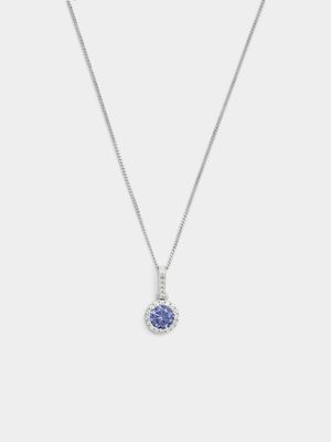 Women' Sterling Silver Purple Cubic Zirconia Halo Pendant