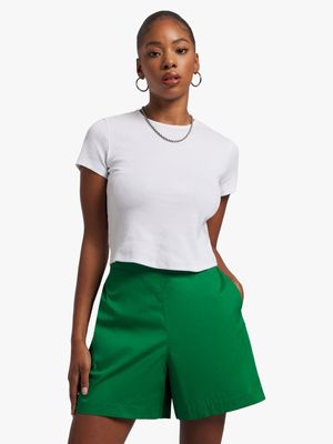 High Waist Cotton Poplin Shorts