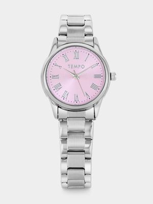 Tempo Silver Plated Pink Dial Bracelet Watch