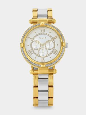 Tempo Timepiece Collection Gold Plated Silver Dial Two-Tone Bracelet Watch